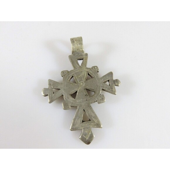 1 7/8" High Celtic Style Coptic Ethiopia Silver Cross With Chamfered Decoration - Picture 8 of 12